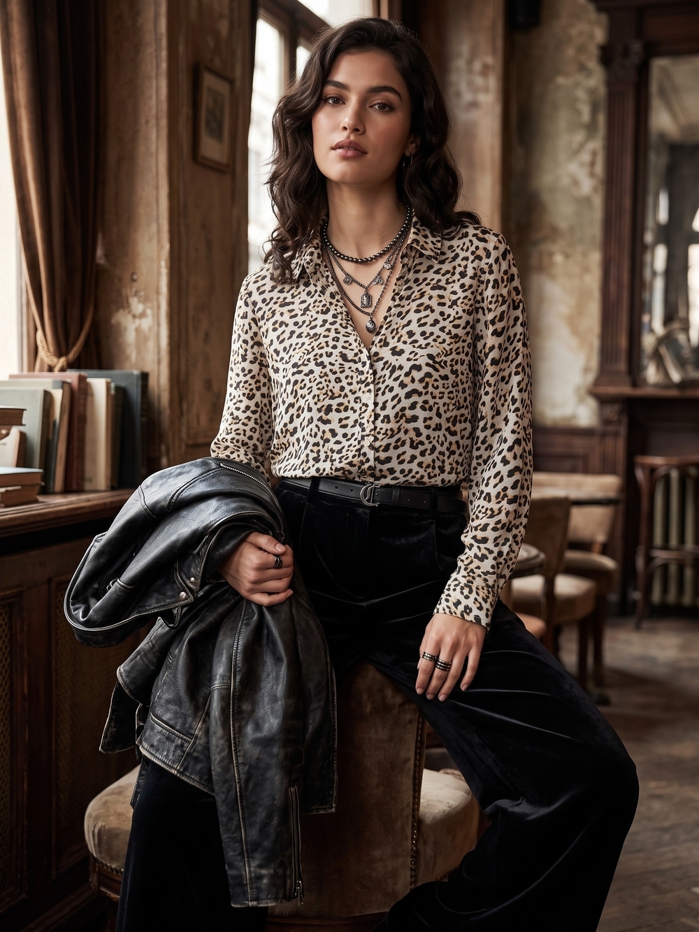 Banana Republic Leopard Dillon Button Down Blouse Mob Wife Dark Romance Office